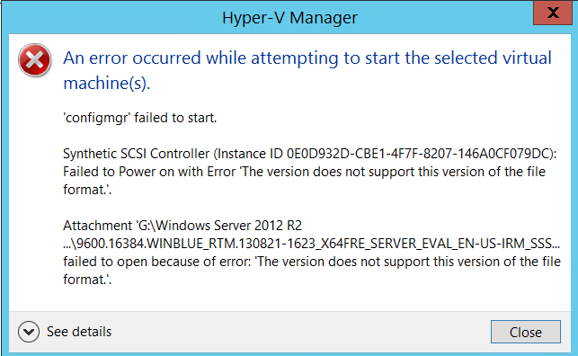 Hyper-V: Synthetic SCSI Controller Error with boot ISO