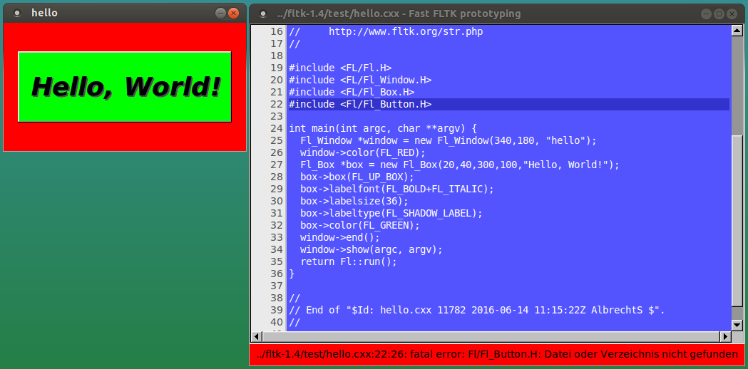 Screenshot of fast FLTK prototyping demo running