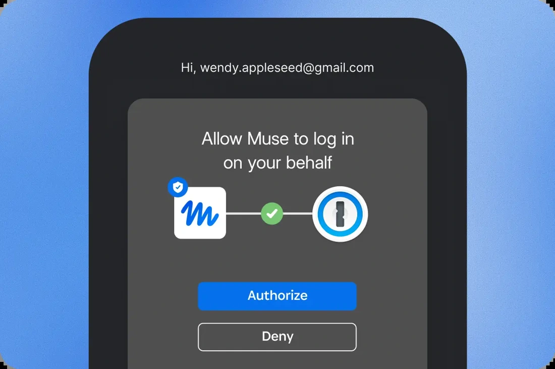 Official 1Password illustration with Authorize and Deny controls