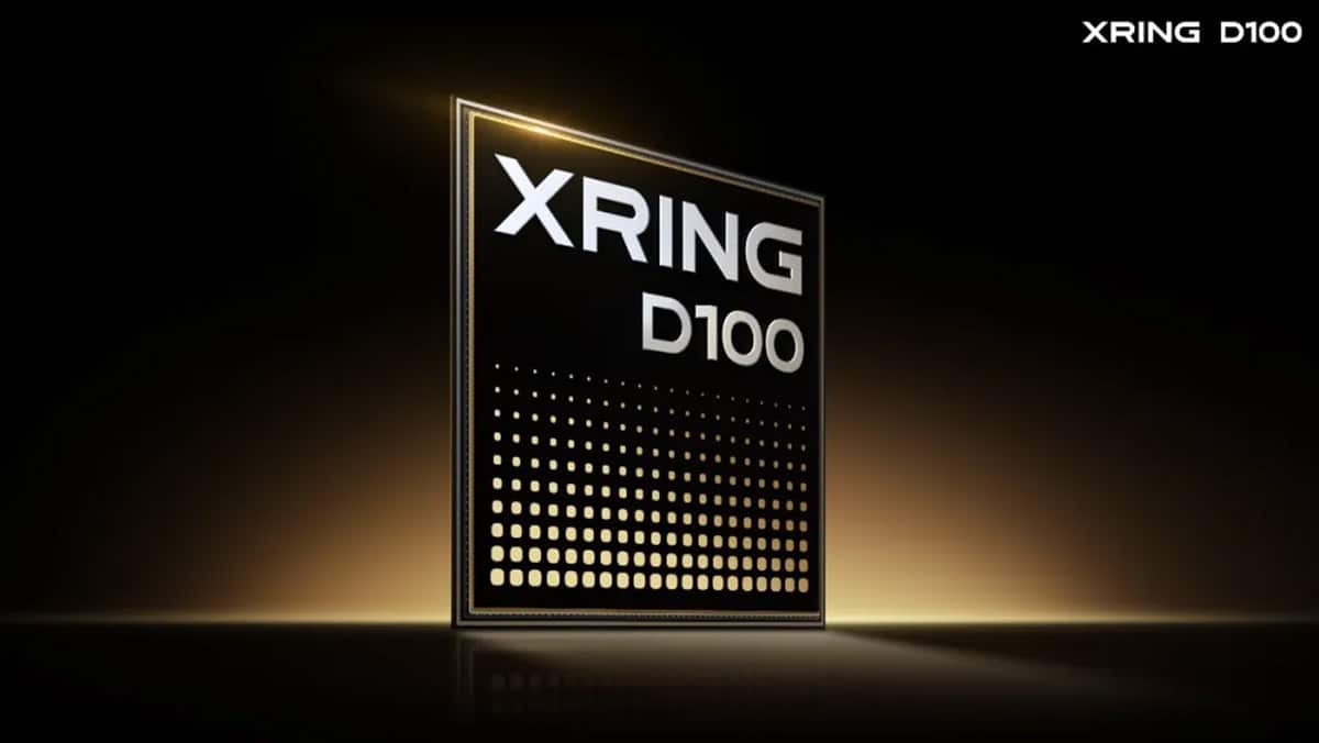 Xiaomi XRING D100 chip render on a dark stage