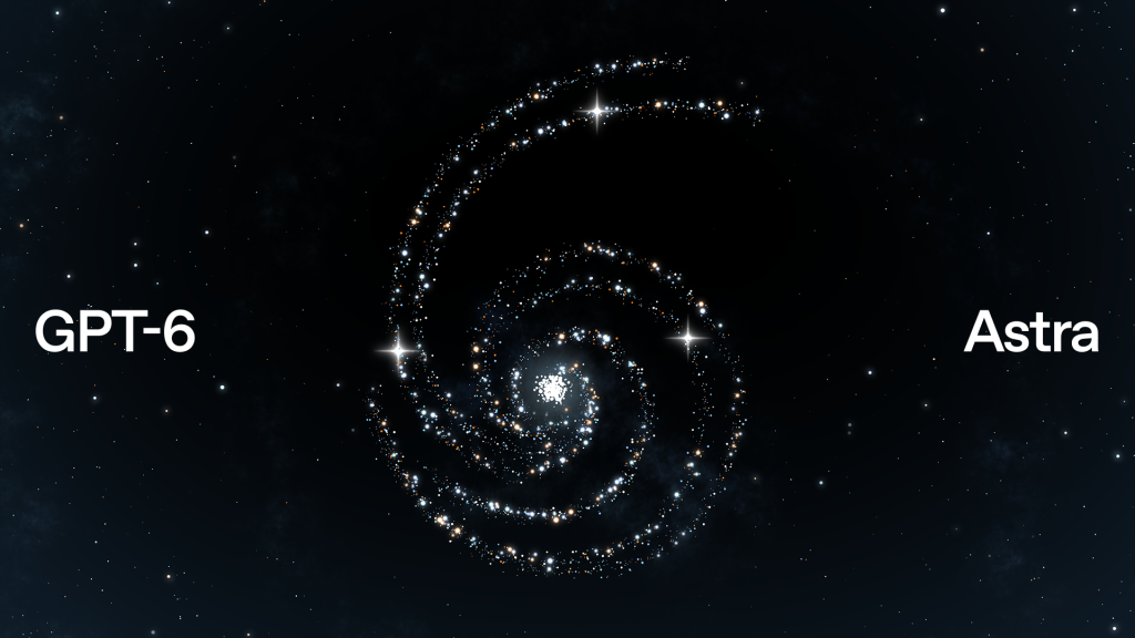 OpenAI's GPT-6 Astra announcement artwork: a spiral galaxy with the words GPT-6 and Astra