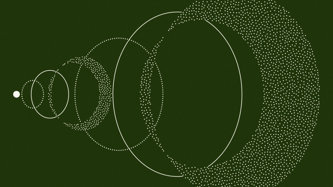 Dotted circles in Reflection’s green Beam announcement artwork