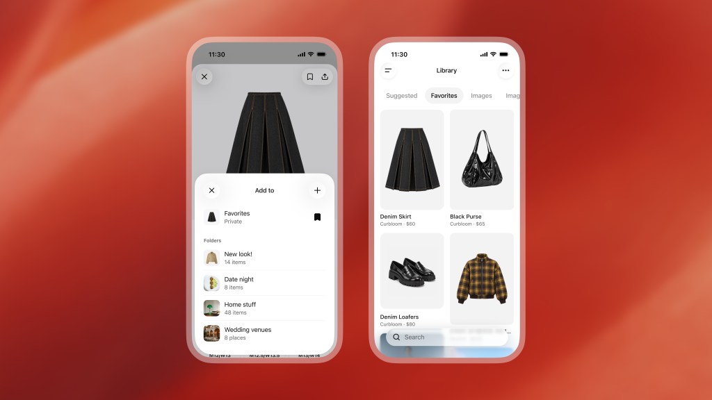 OpenAI demonstration of saving products into Favorites and viewing clothing and accessories in Library