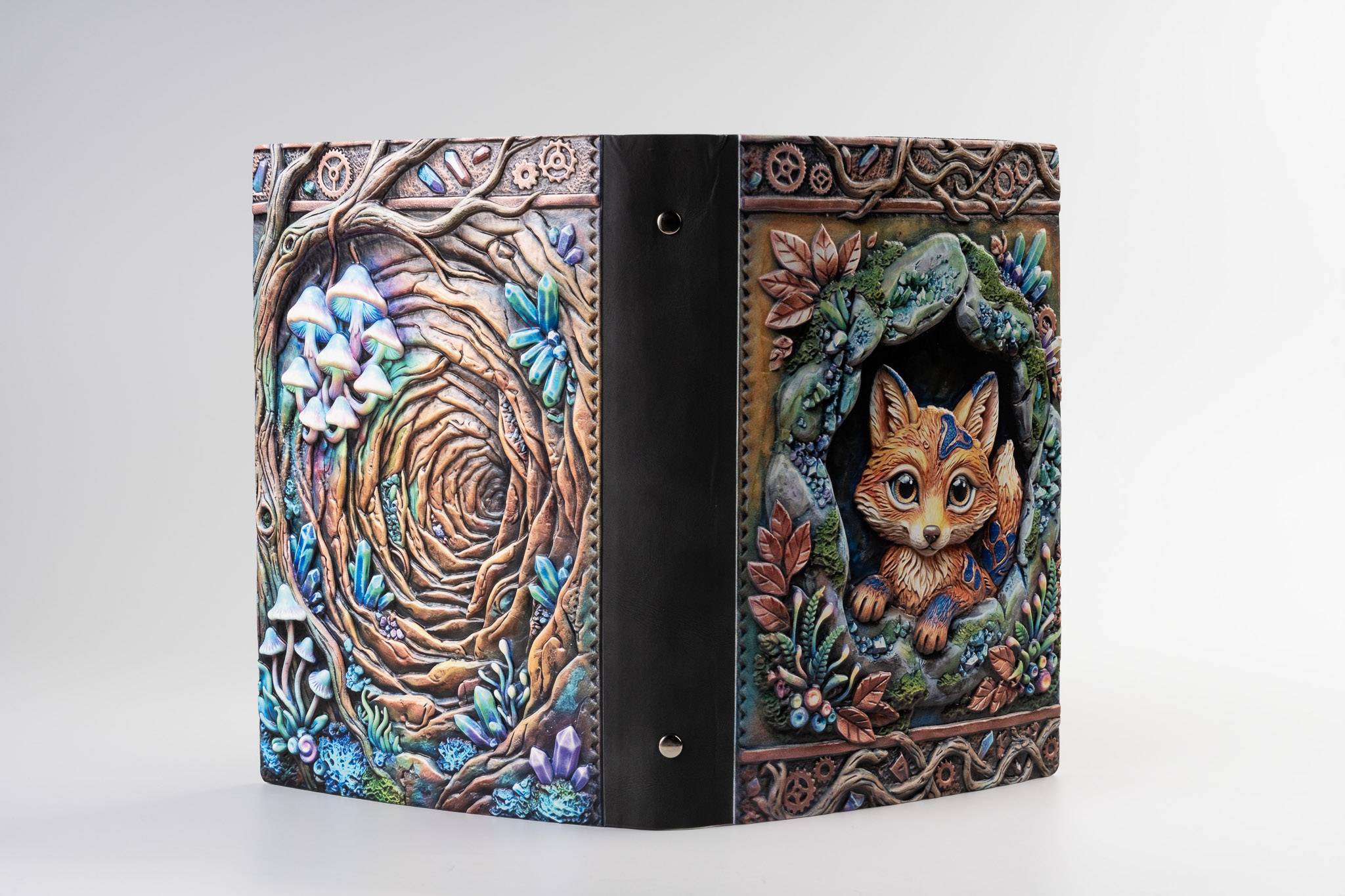 Textured UV print on a leather book cover