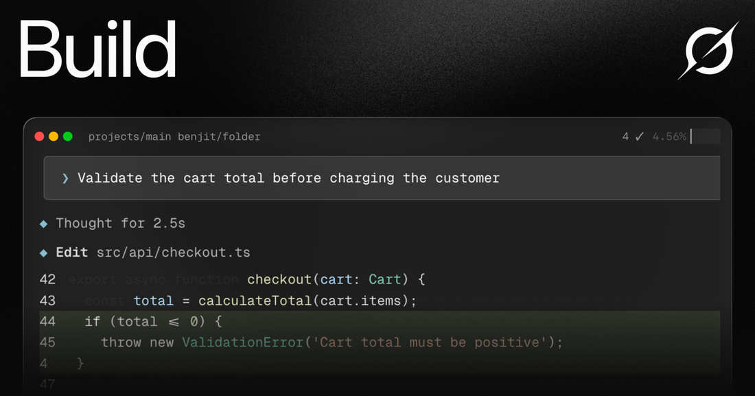 Grok Build agent editing a TypeScript file in the terminal UI