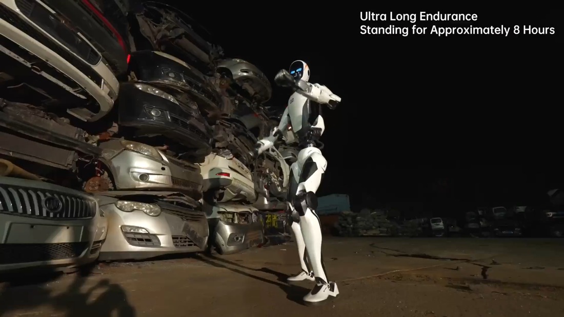 Official video caption specifying approximately eight hours of standing