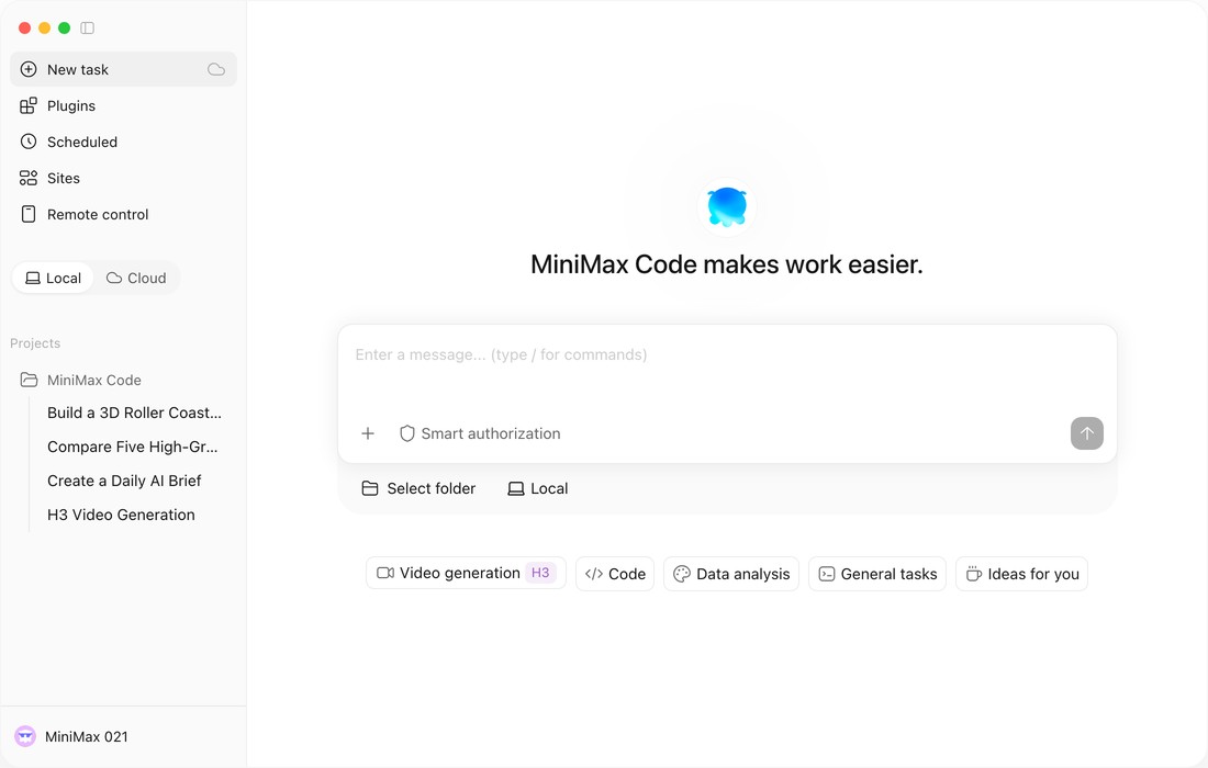 Official MiniMax Code desktop interface preview