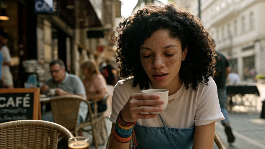 A MiniMax H3 generation: a woman enjoying coffee at a street café