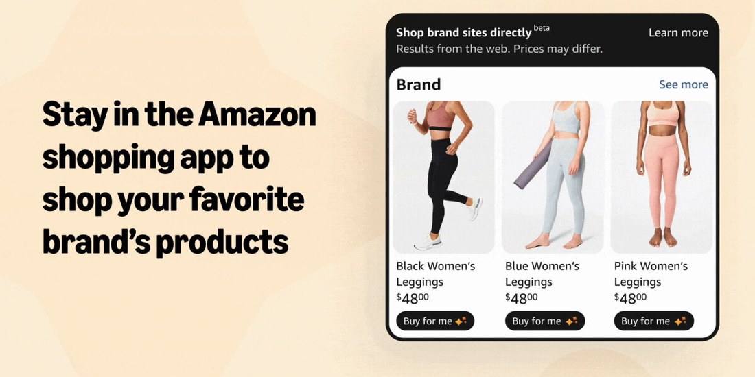 Amazon's official Buy for Me marketing image showing a brand site purchase inside the Amazon app