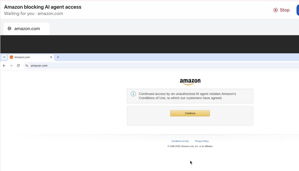 Screenshot of the Amazon access-denied notice inside an automated browser session