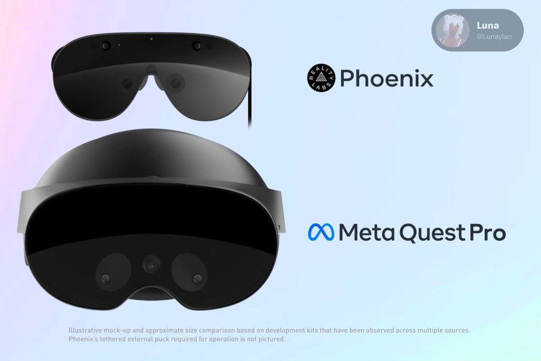Luna's illustrative size comparison of Project Phoenix versus Meta Quest Pro
