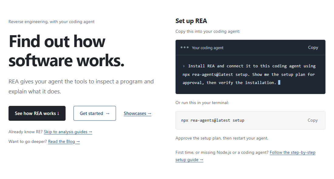 Official REA website explaining its reverse engineering workflow