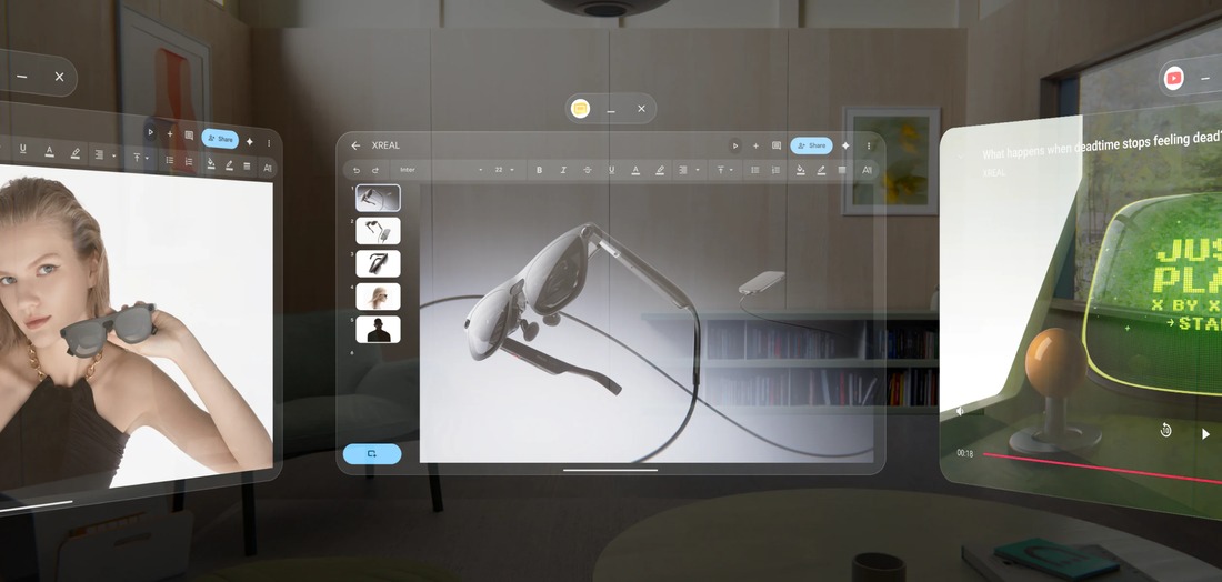XREAL promotional illustration of an AURA spatial workspace