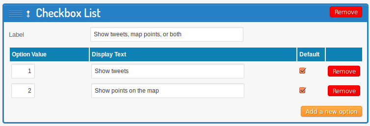 Screenshot of tweet/map point filter