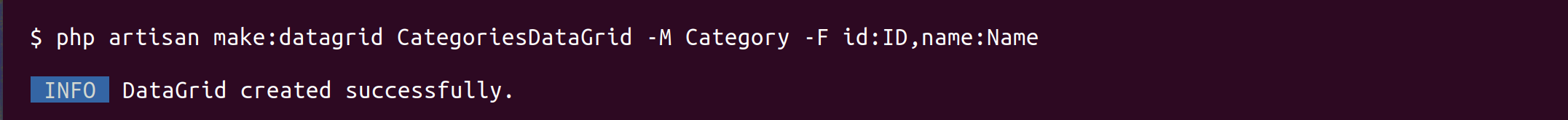 php artisan make datagrid command