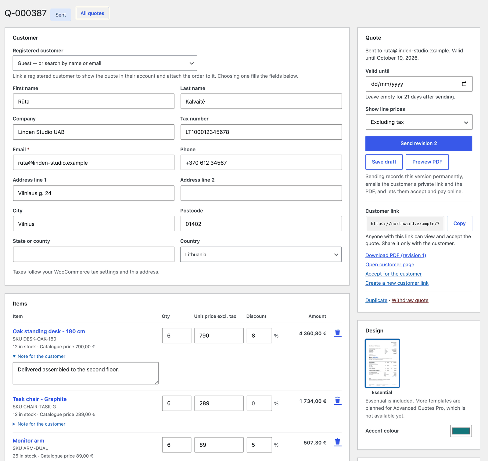 Quote generator in the WordPress admin
