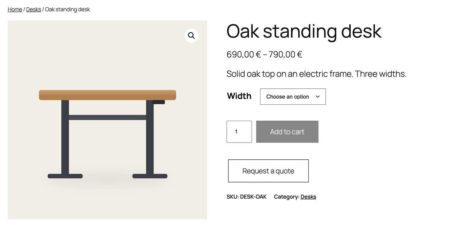 Product page with a Request a quote button