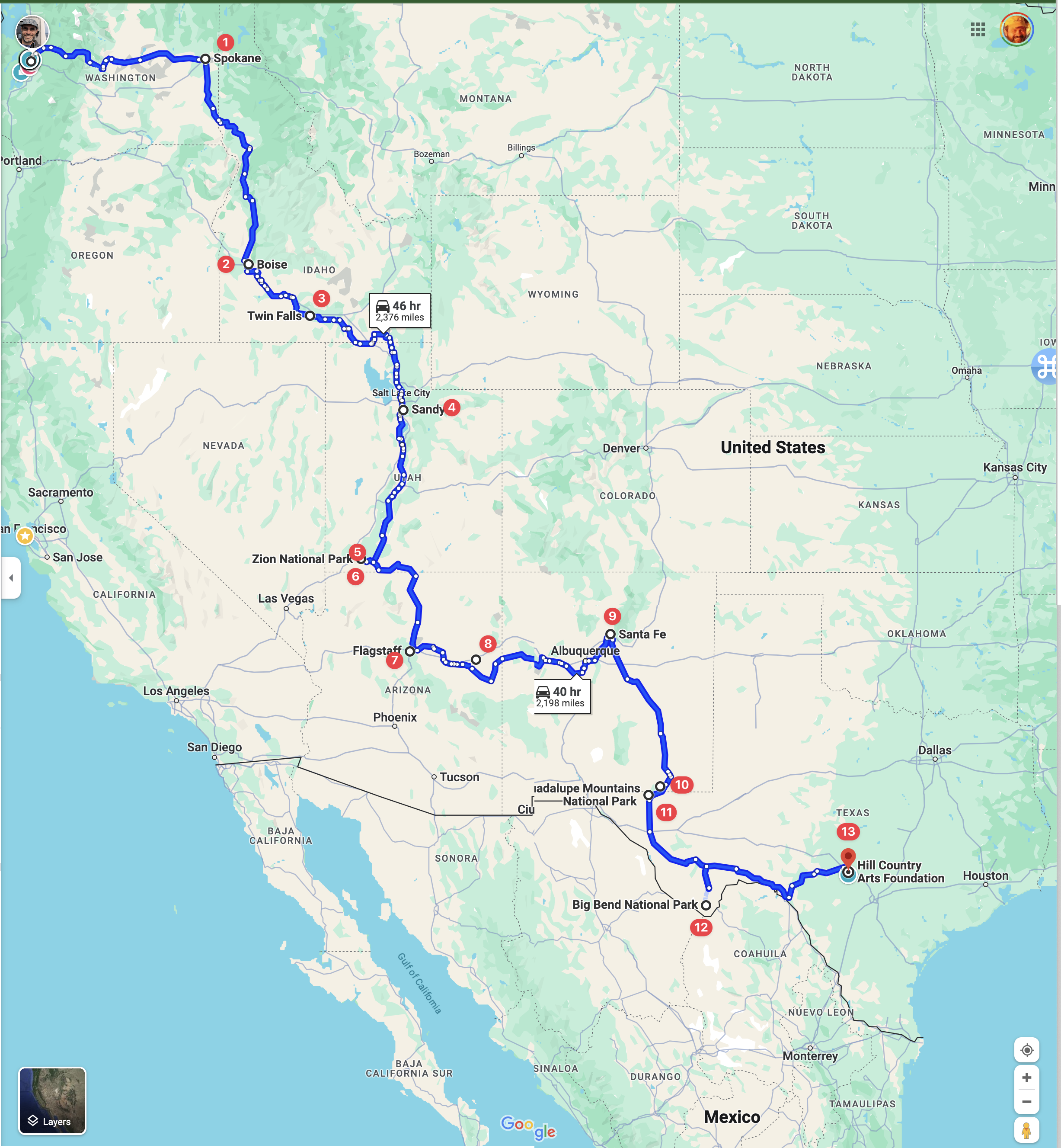 13 day itinerary for Seattle to Hill country art council