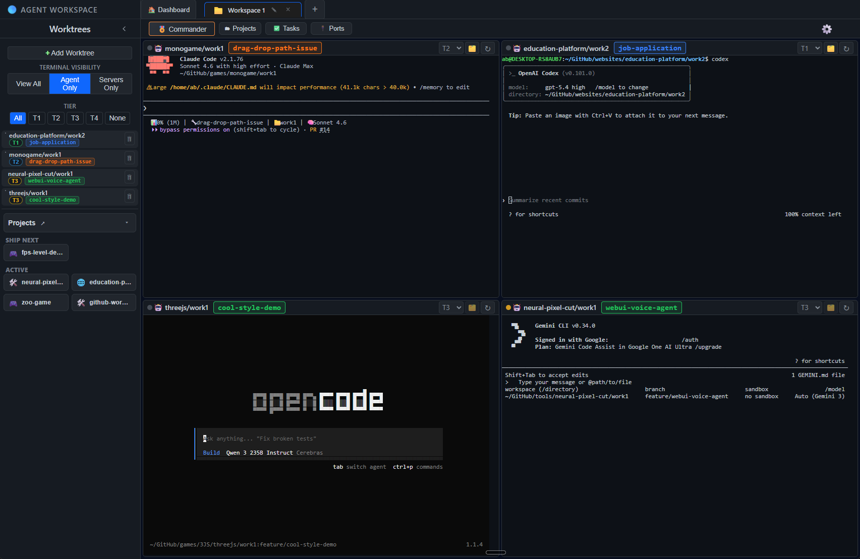 Agent Workspace main view