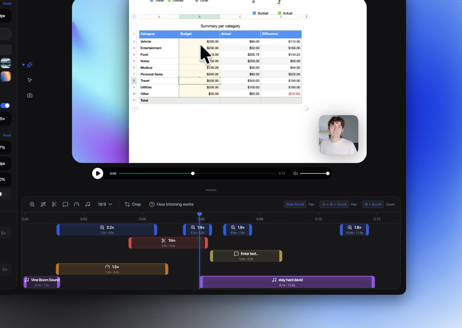 Recordly timeline editor screenshot