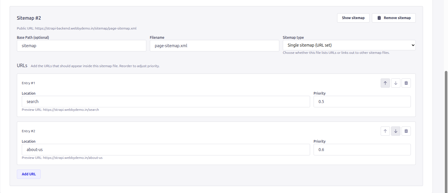Manual Sitemap Settings (Url Set)