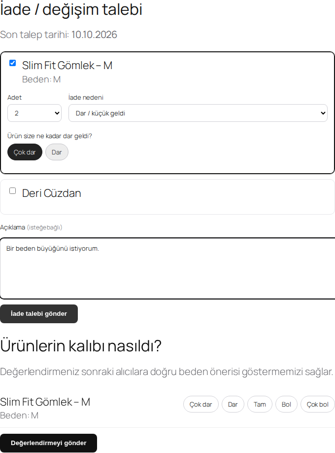 İade talebi