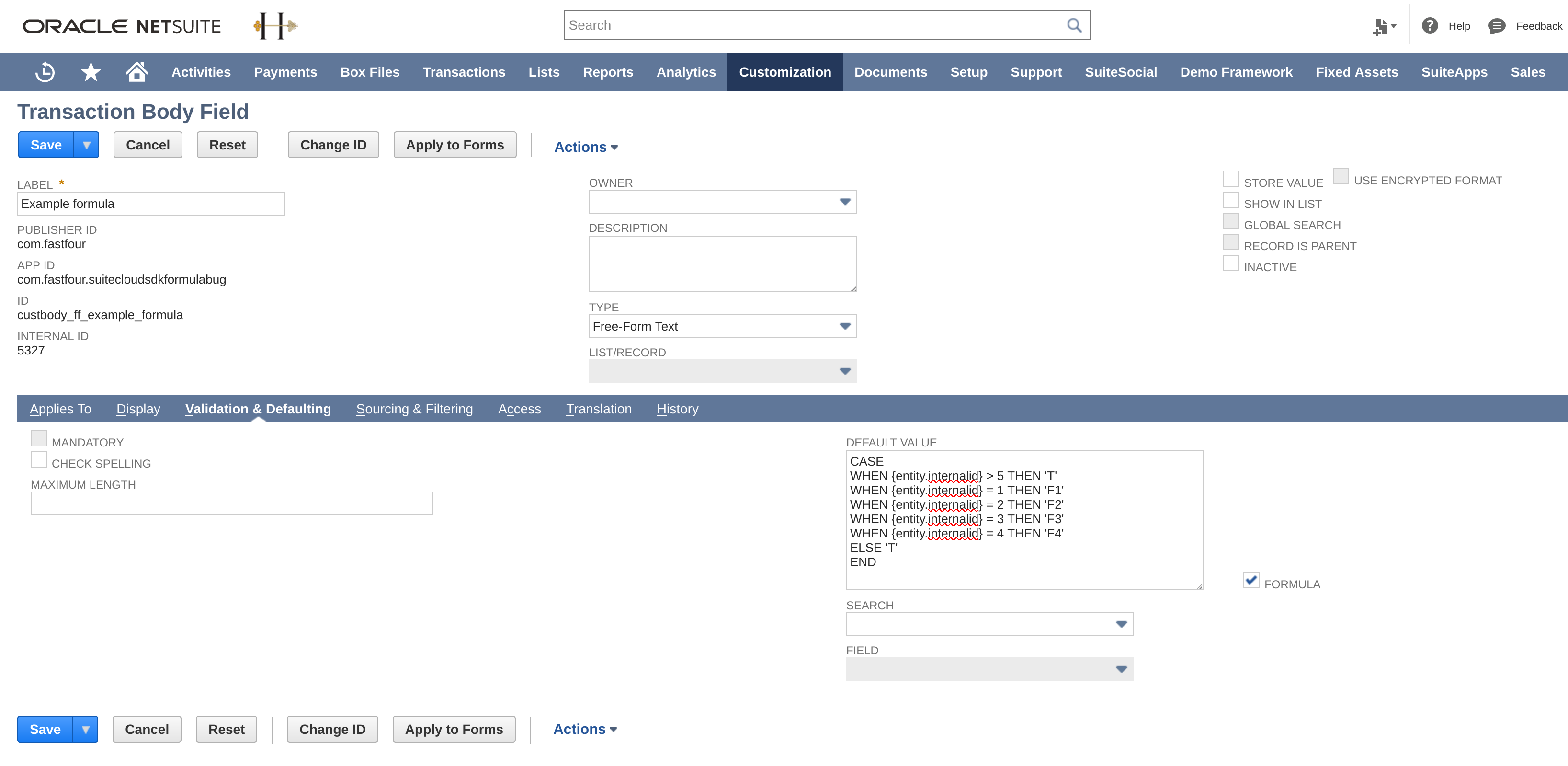 Custom transaction body field