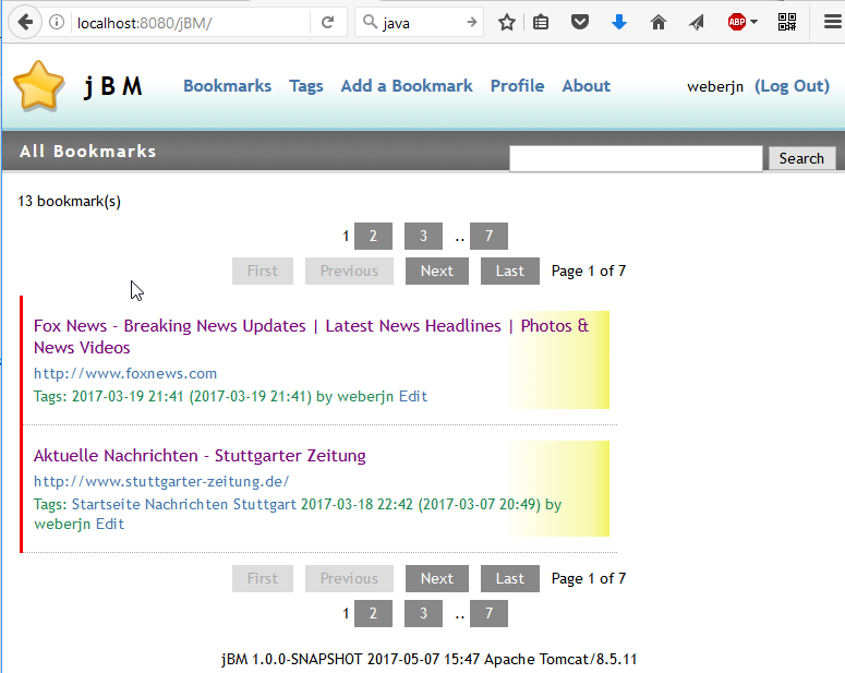 list Bookmarks