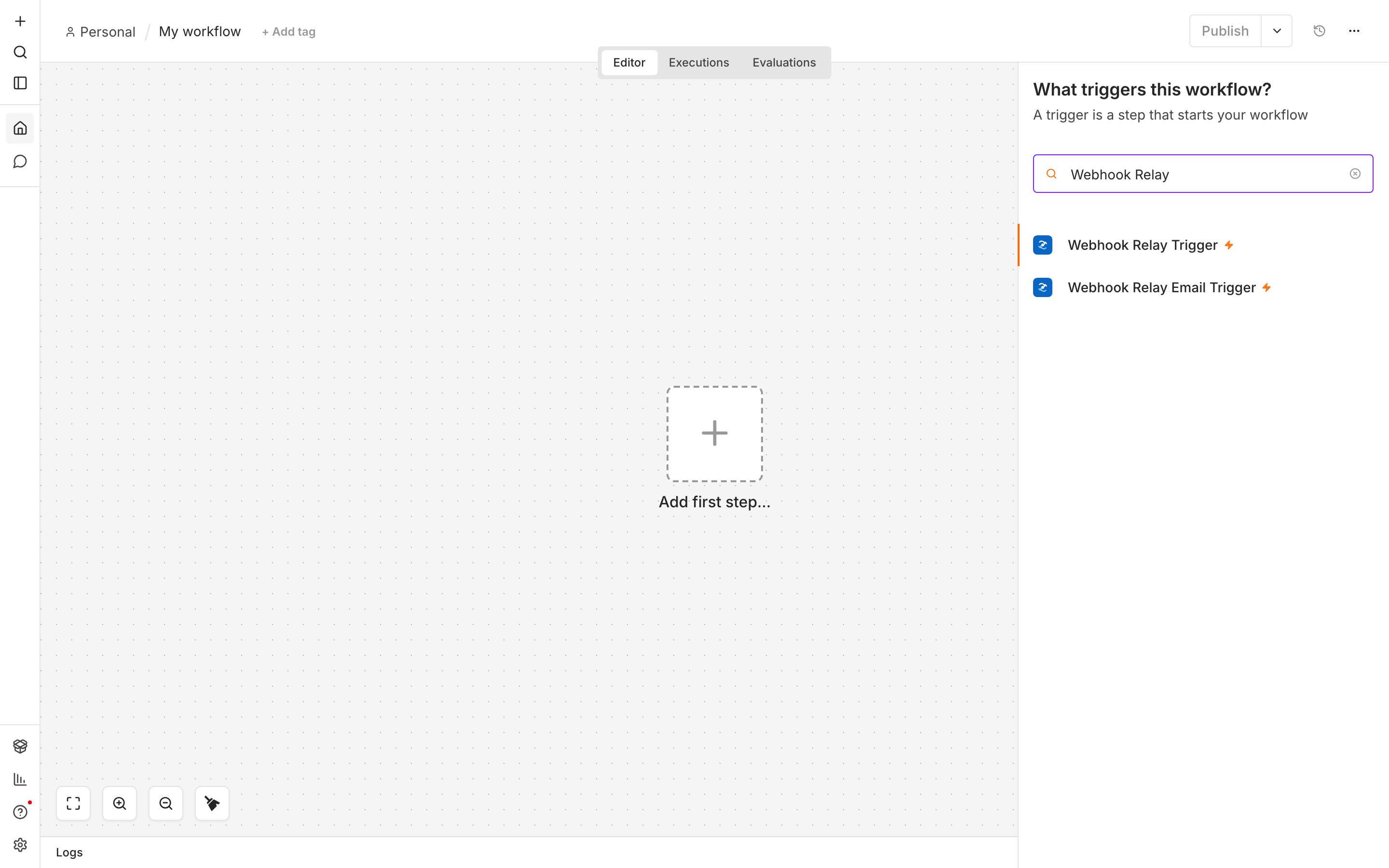 Both Webhook Relay trigger nodes in the n8n node picker