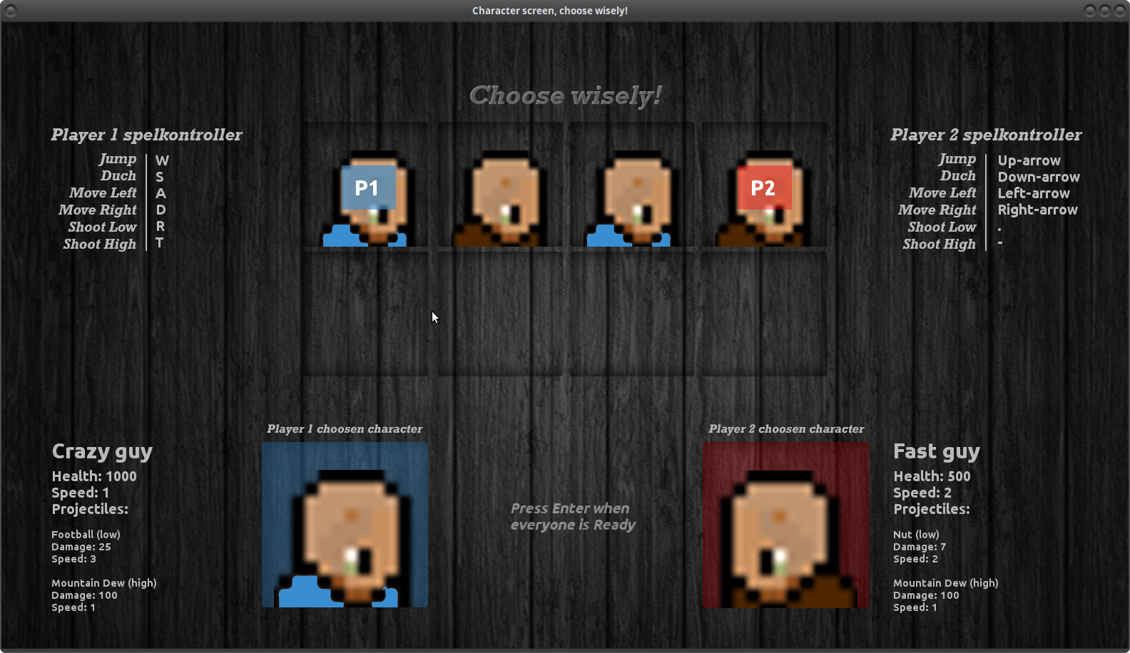 Character choice menu screenshot