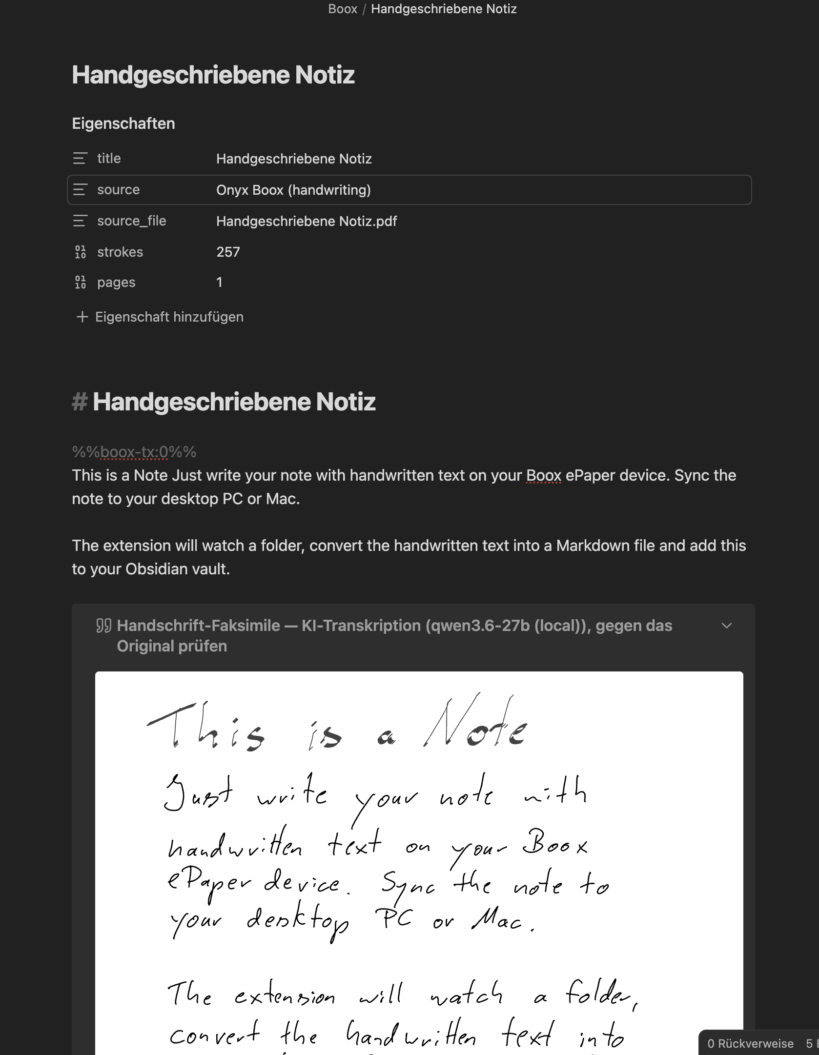 Handwriting note: SVG faksimile with AI transcription