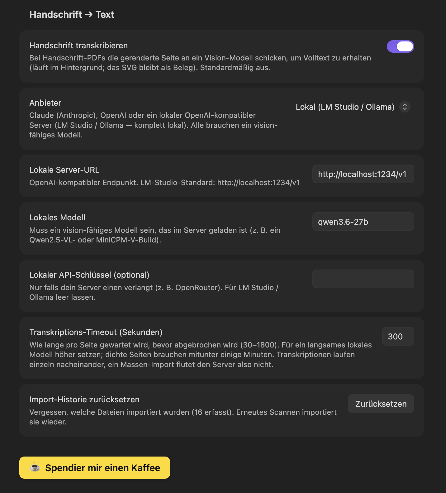 Transcription settings