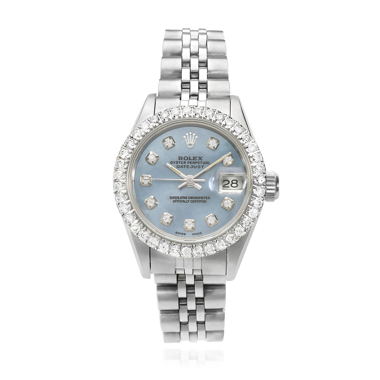 Rolex Datejust Custom Blue MOP Diamond Dial Bezel Jubilee Band