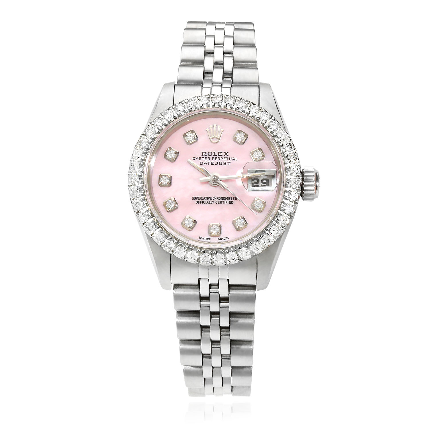 Rolex Datejust Custom Pink MOP Natural Diamond Dial Bezel Band