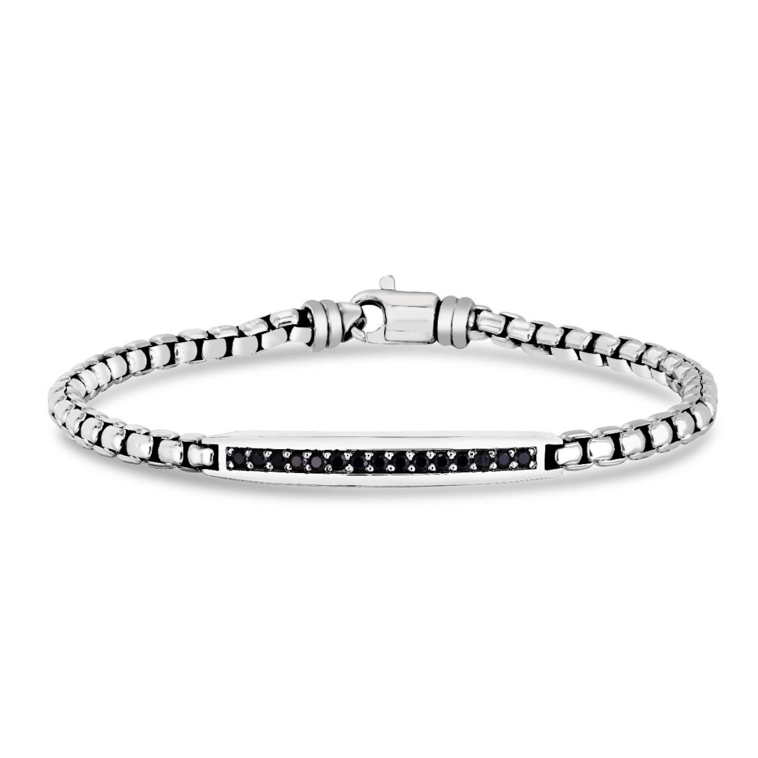 Men's 925 Sterling Silver Black Spinel Bar Men's Bracelet