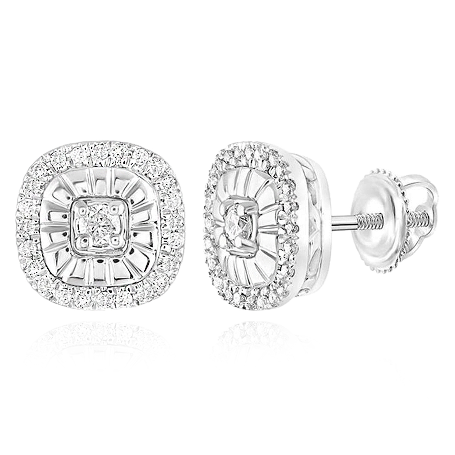 Natural Diamond Sterling Silver Screw Back Stud Earrings