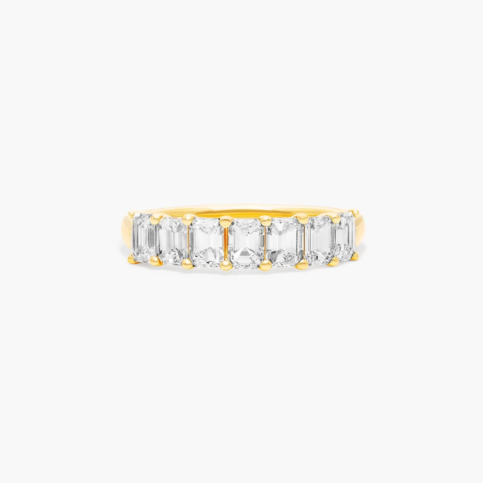 Gold Seven Stone Emerald Cut Created Diamond Ring