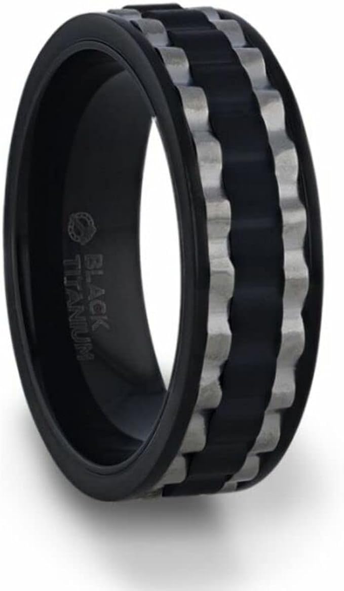 Titanium Brushed Black Flat Polished Wedding Ring