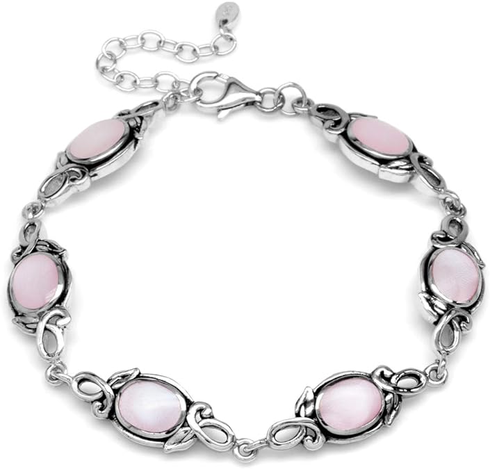 Oval Pink Mother of Pearl Leaf Vintage Bracelet