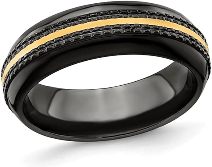 Black Titanium Gold Stripe Center Band Ring