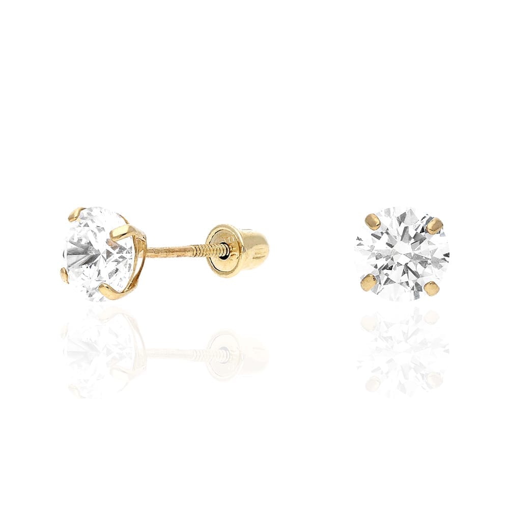 14K Yellow Gold Brilliant Screw Back Stud Earrings