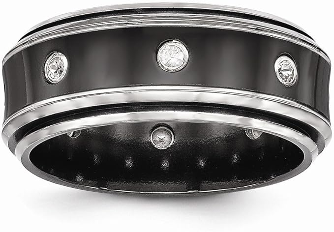 Solid Black Titanium White Sapphire Wedding Band