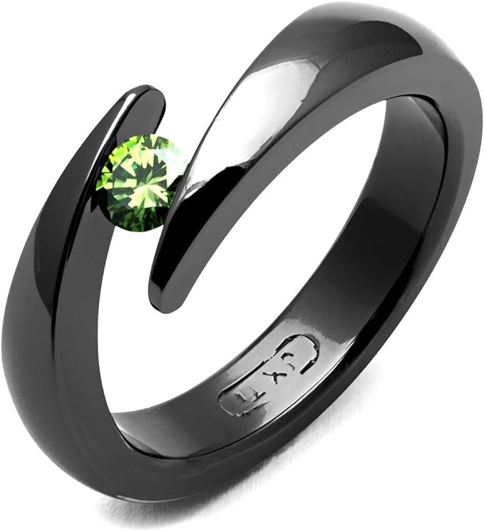 black Titanium Ring With Olive Green Diamond