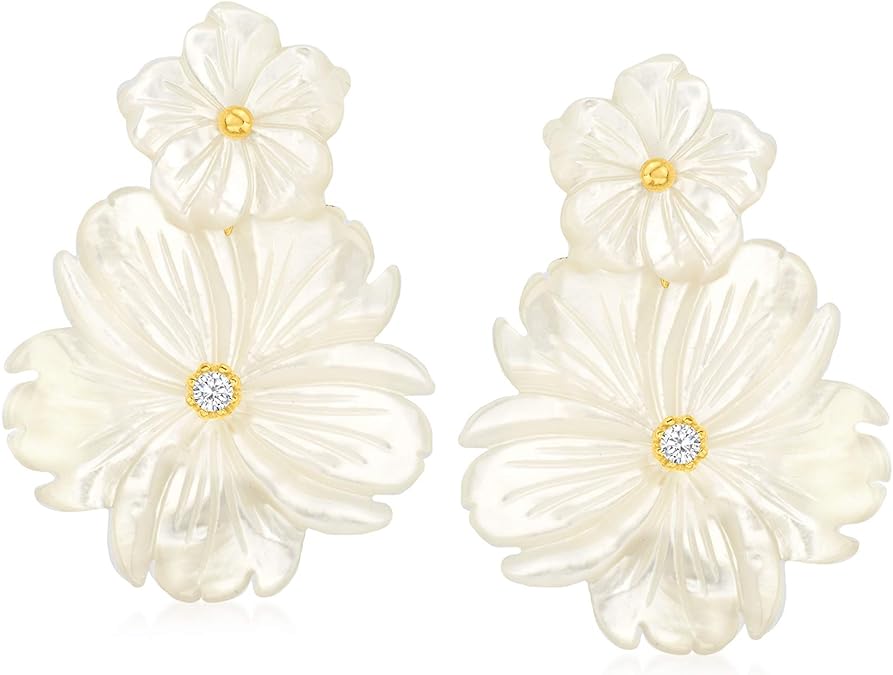 Mother Of Pearl White Topaz Flower Removable Drop Earrings