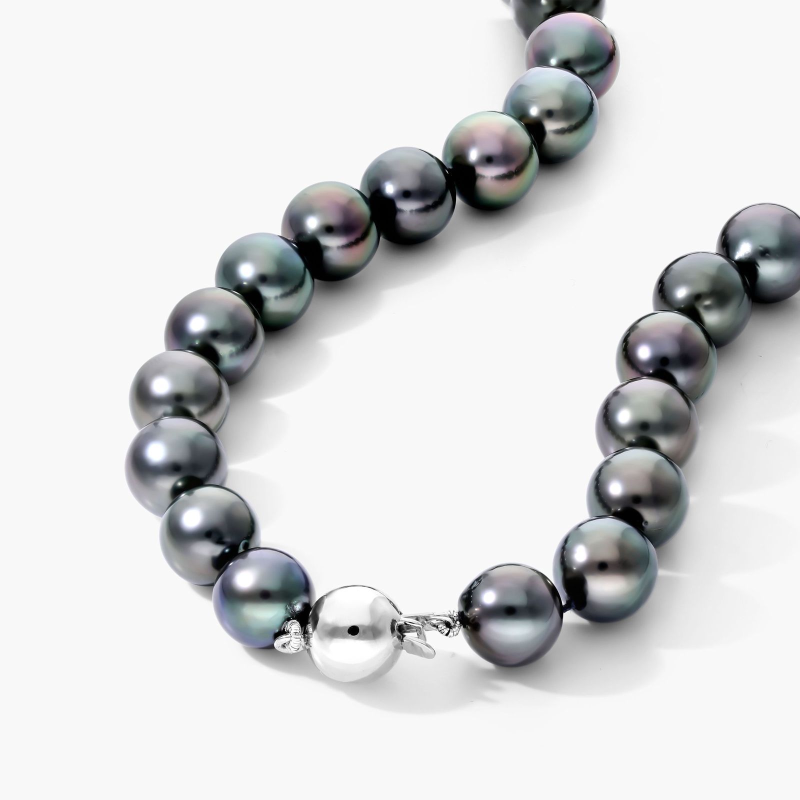 Graduated Tahitian Cultured Pearl Ball Clasp Necklace