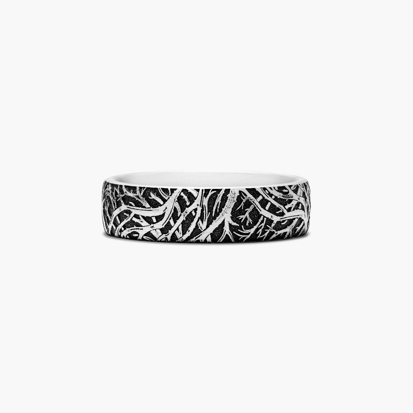 Platinum Blackened Forrest Pattern Comfort Fit Ring