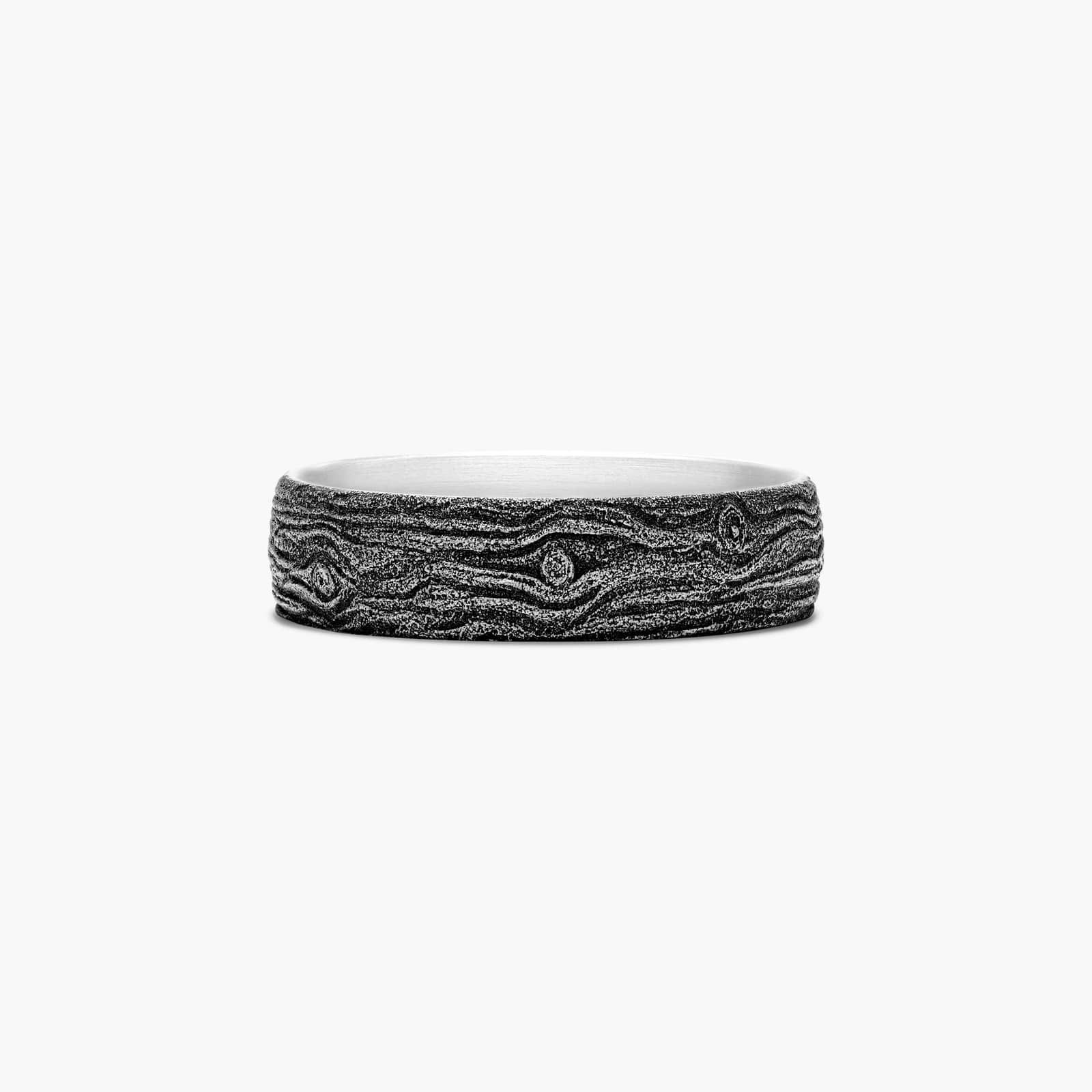 Platinum Blackened Log Knot Pattern Ring