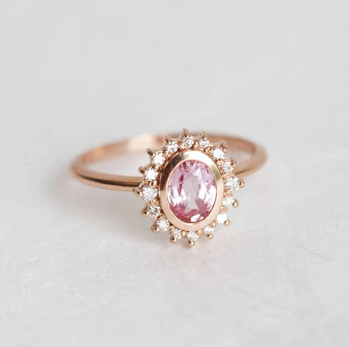 Angie Peach Pink Sapphire Diamond Ring