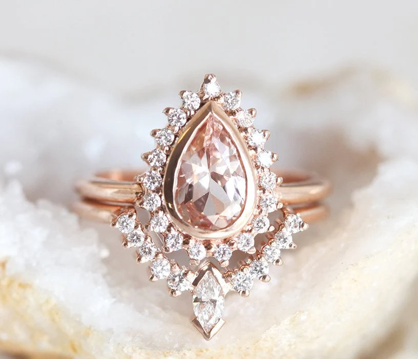 Beverly Pear Morganite Diamond Ring Set