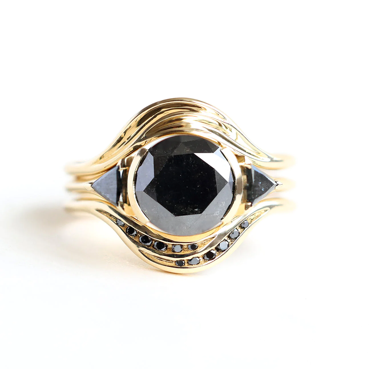 Black Hole Diamond Ring Set, Unique Black Diamond